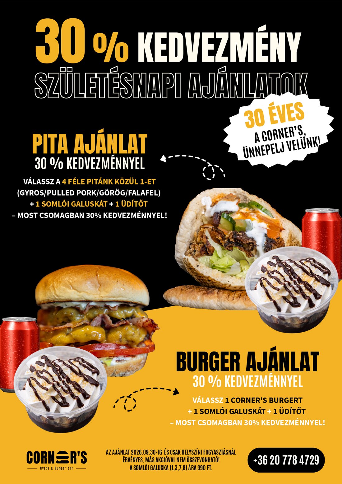 Corner's 30 - szuletesnapi ajanlatok 30% kedvezmennyel a Gyros & Burger Barban